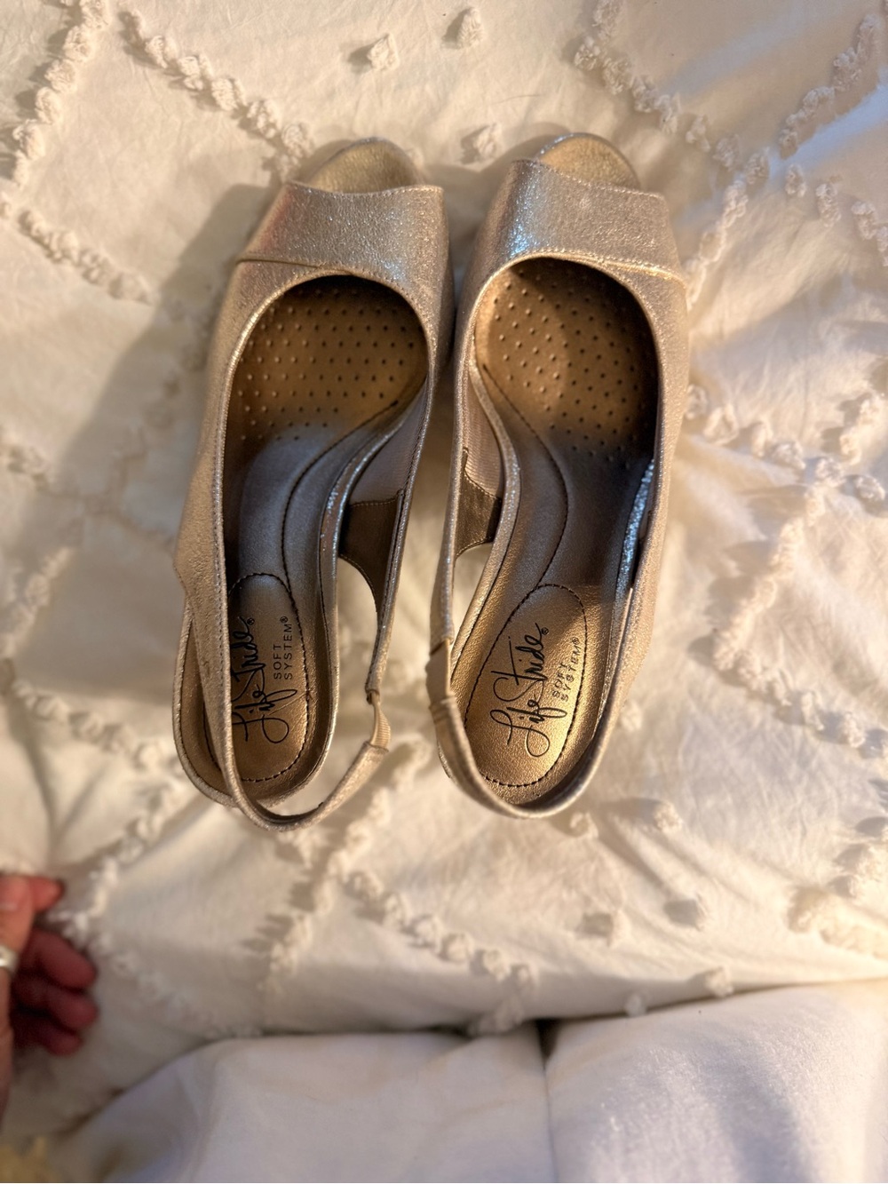 Life Stride Metallic Gold Open-Toe Slingback Heels